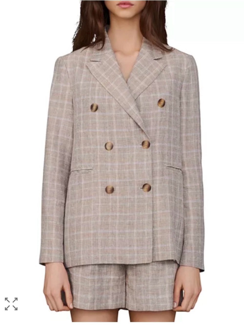 Maje Vitrus Plaid Double Breasted Blazer